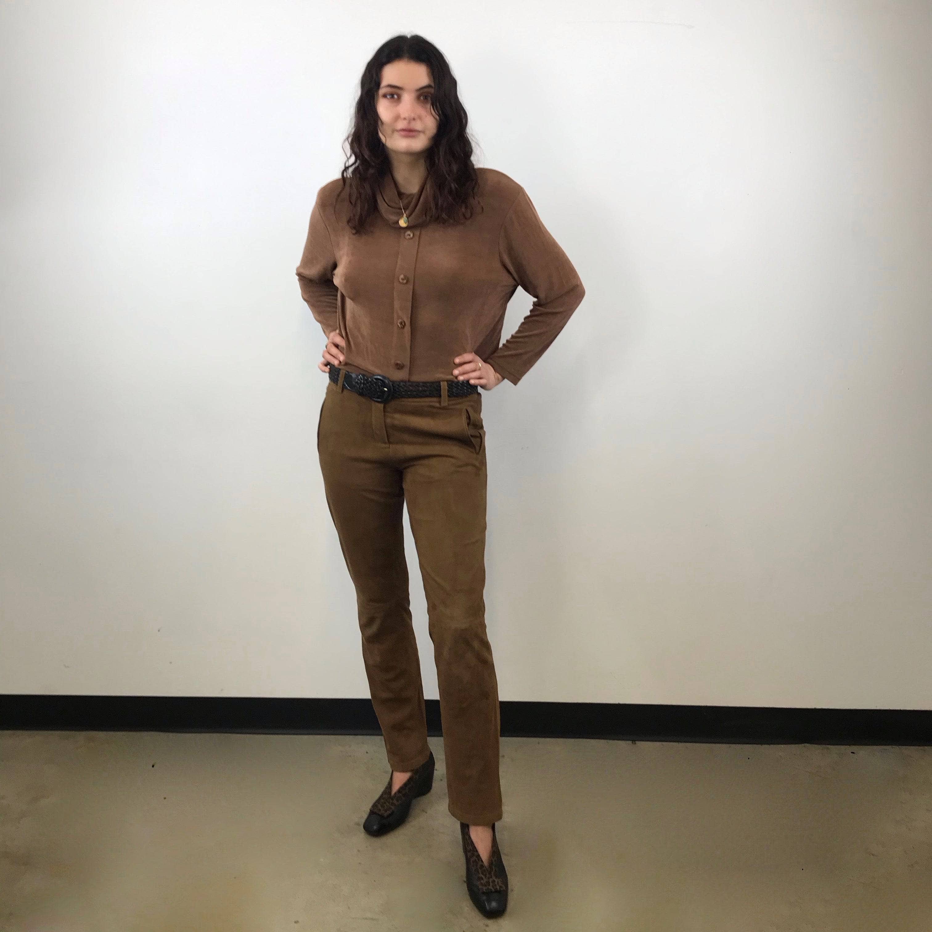 1990s-2000s Medium Rise Tan Soft Suede Pants size Medium, sold by bohemevintage.com Montréal