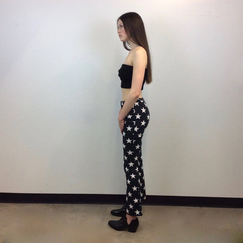 1990s-2000s Designer Star Print Low Waist Pants , MOSCHINO, Size Small, Flared Stretchy Pants