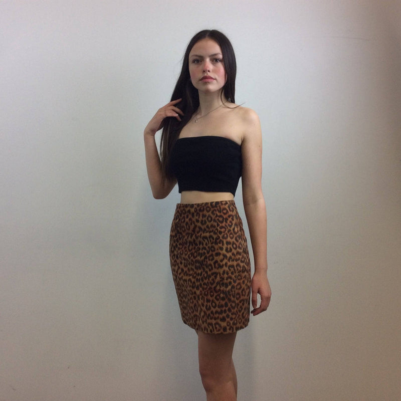 1990s Anthony Saks Leopard Print Suede Mini Skirt | Sold by bohemevintage.com