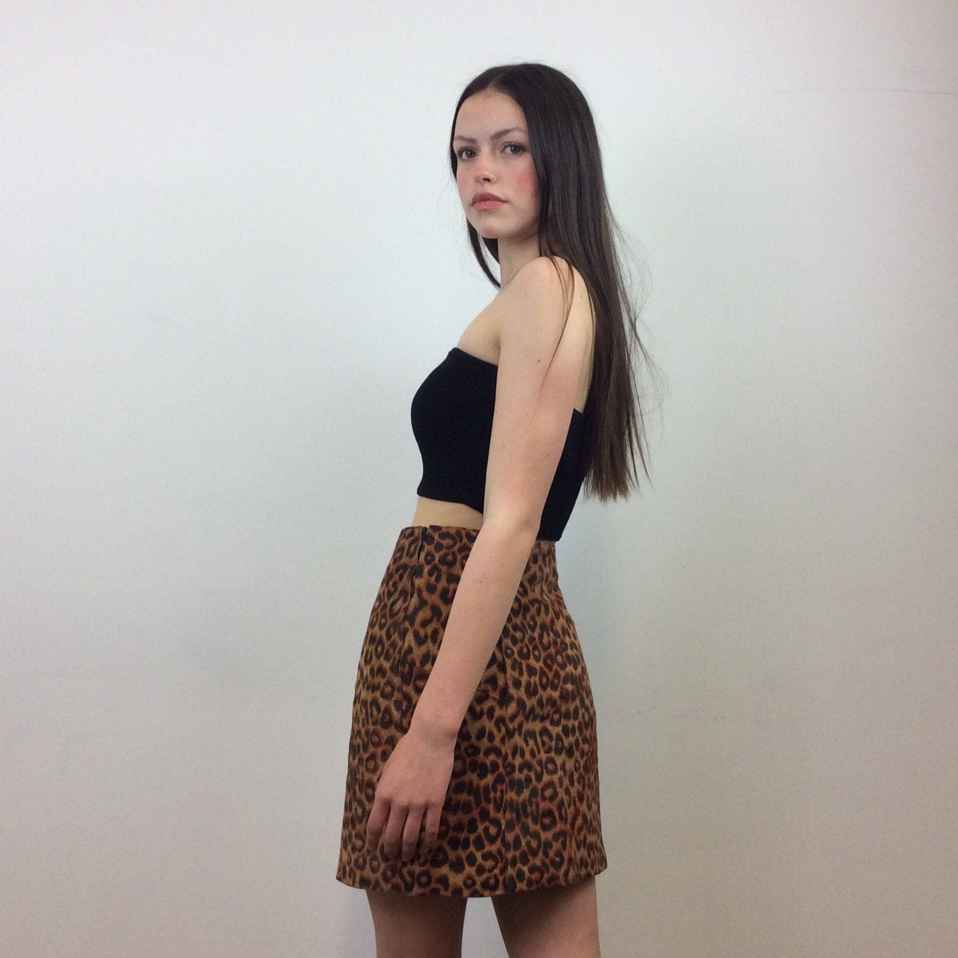1990s Anthony Saks Leopard Print Suede Mini Skirt | Sold by bohemevintage.com