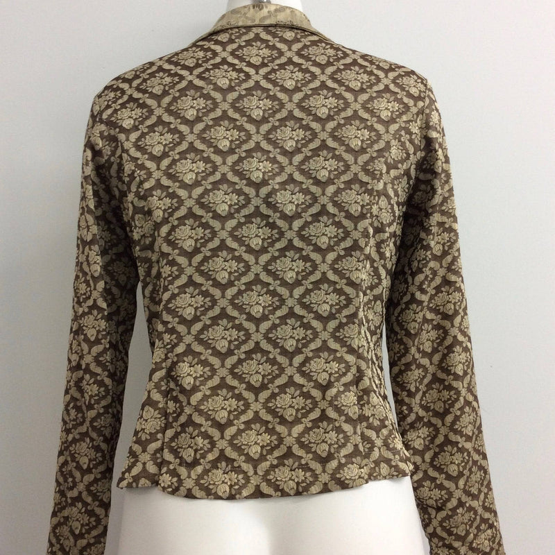 Back View of 1990s "BARBEAU Montréal" White Cotton Brocade Double Breasted Blazer size Small, sold by bohemevintage.com Montreal