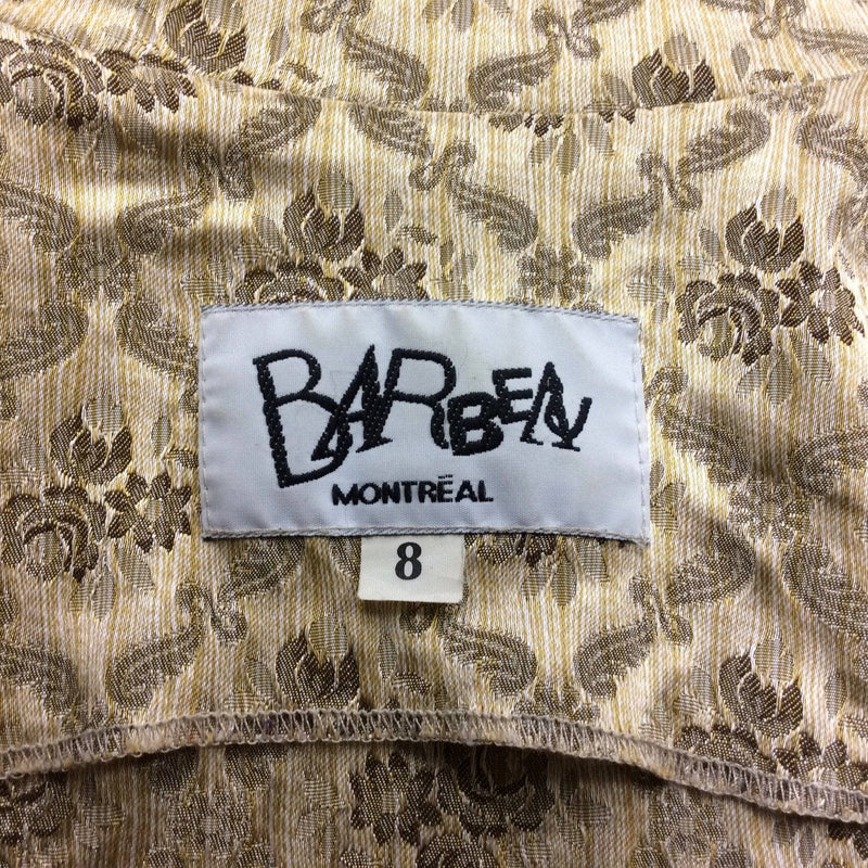 Original Tag of 1990s "BARBEAU Montréal" White Cotton Brocade Double Breasted Blazer size Small, sold by bohemevintage.com Montreal