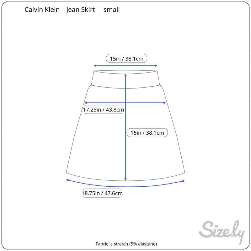 Measurements of 1990s Calvin Klein Medium Rise Denim Mini Skirt, Size Small, sold by bohemevintage.com Montreal