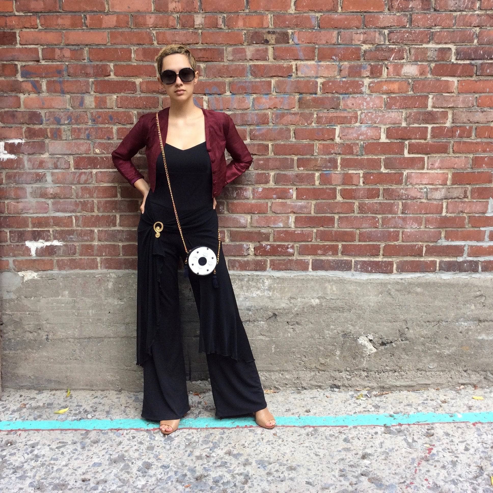 1990s "Algo" Dressy Wide leg black jumpsuit size Medium, sold by bohemevintage.com Montreal
