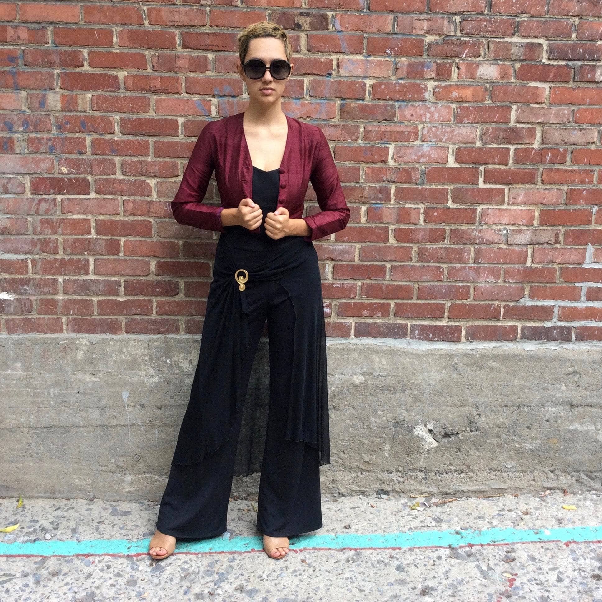 1990s "Algo" Dressy Wide leg black jumpsuit size Medium, sold by bohemevintage.com Montreal