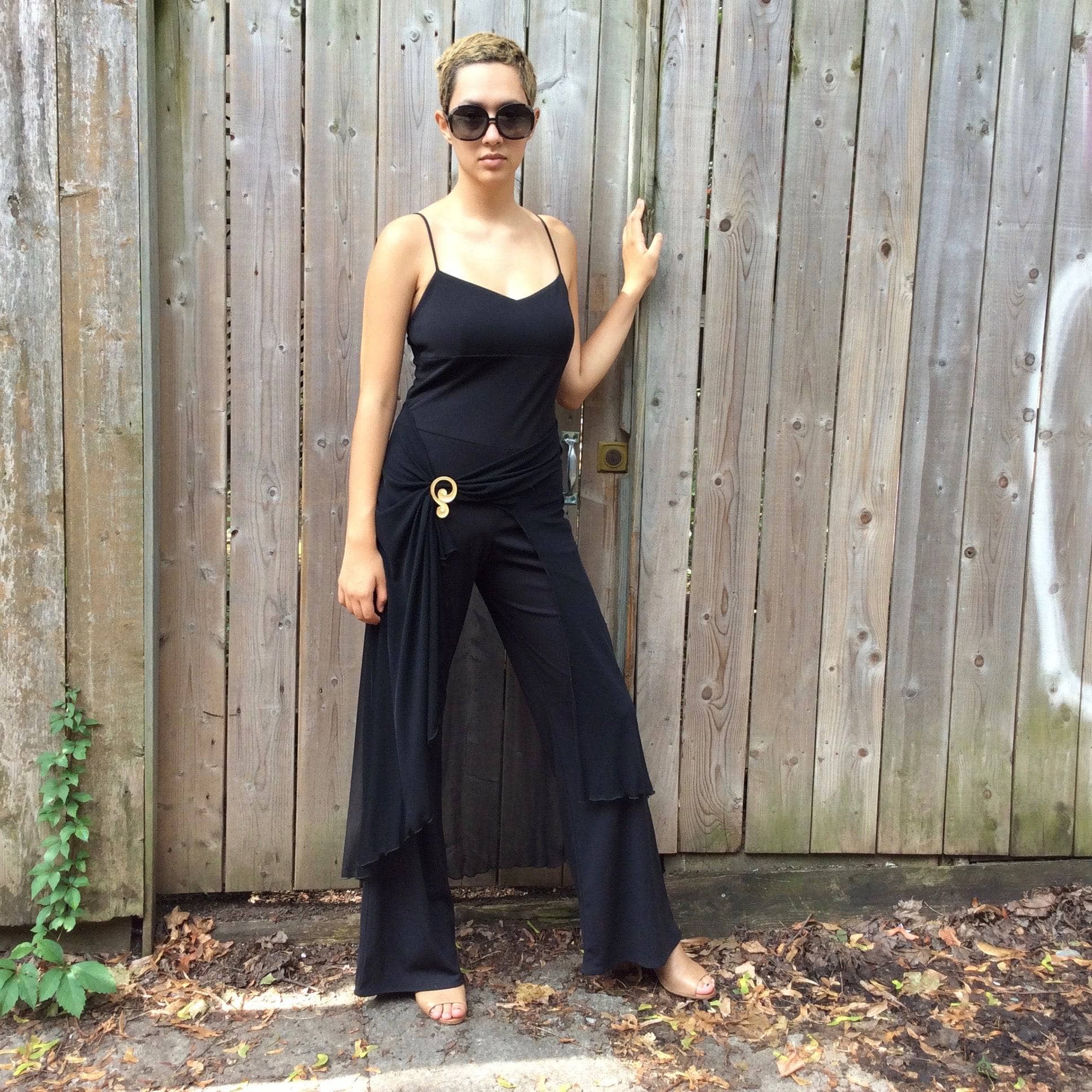 1990s "Algo" Dressy Wide leg black jumpsuit size Medium, sold by bohemevintage.com Montreal