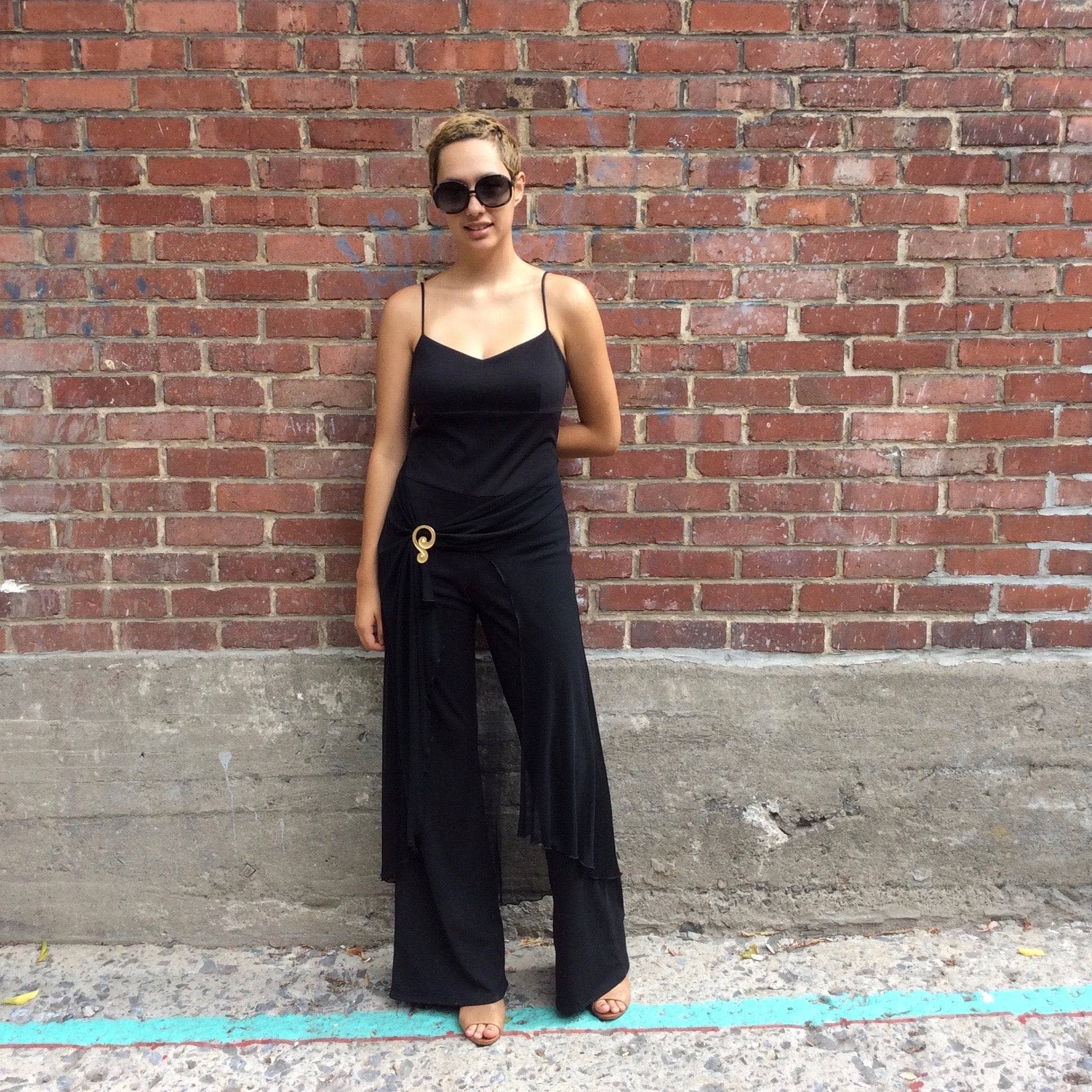 1990s "Algo" Dressy Wide leg black jumpsuit size Medium, sold by bohemevintage.com Montreal