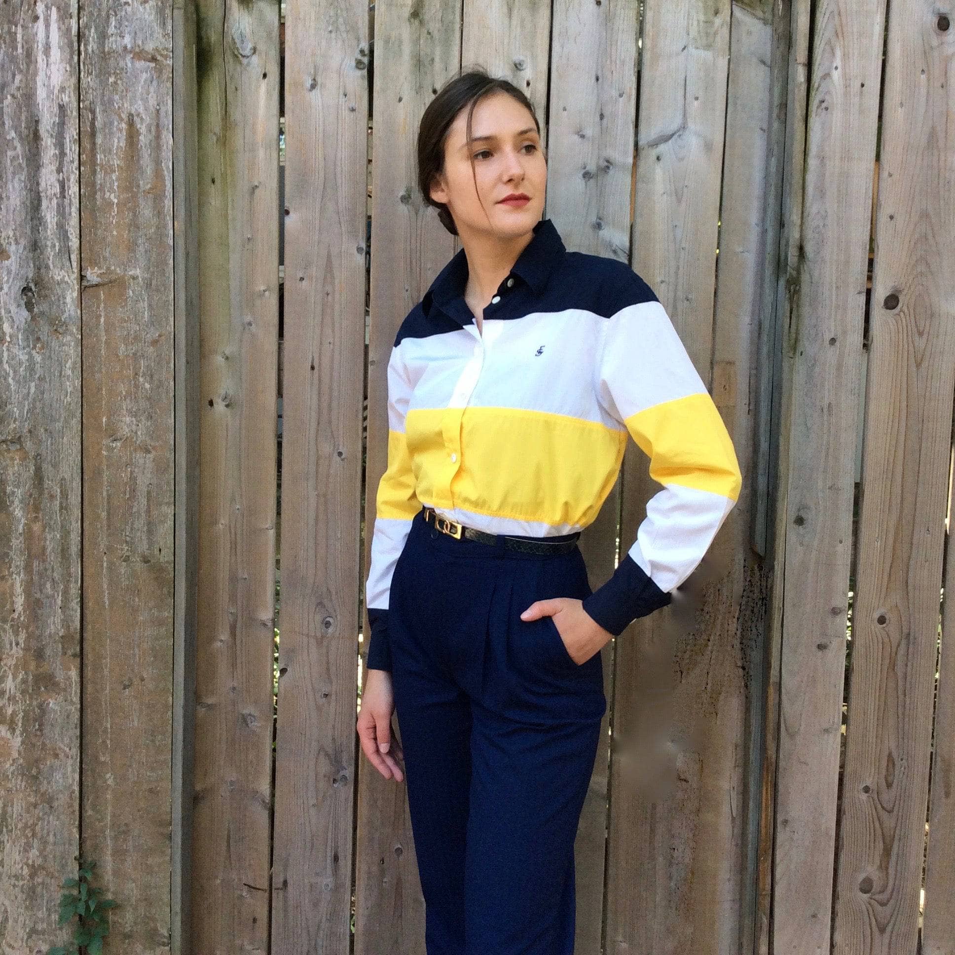 1990s Escada Sport Colour-Block Button-Up Shirt Size Small-Medium sold by bohemevintage.com Montreal