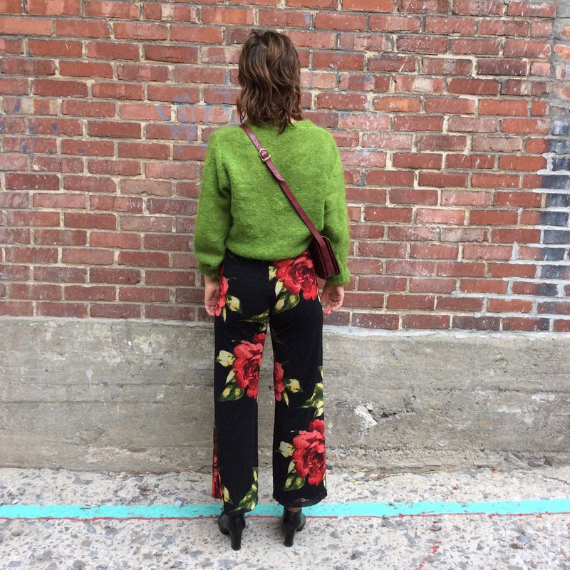 Back View of 1990s High Waisted Bold Floral Print Palazzo Pants by Frank Lyman Sold at bohemevintage.com Montreal