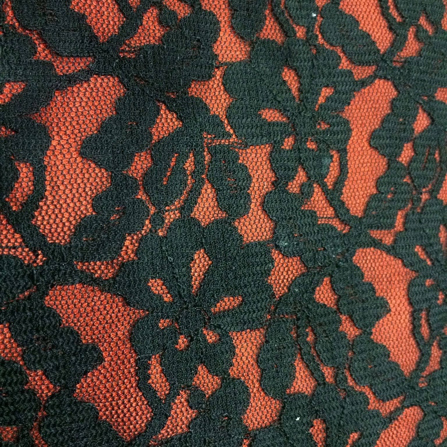 Close up of fabric of 1990s Sleeveless Front Slit Maxi Length Black Lace Sheath Dress, Size Small sold by Boheme Vintage Montreal