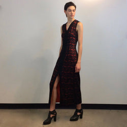 1990s Sleeveless Front Slit Maxi Length Black Lace Sheath Dress, Size Small sold by Boheme Vintage Montreal