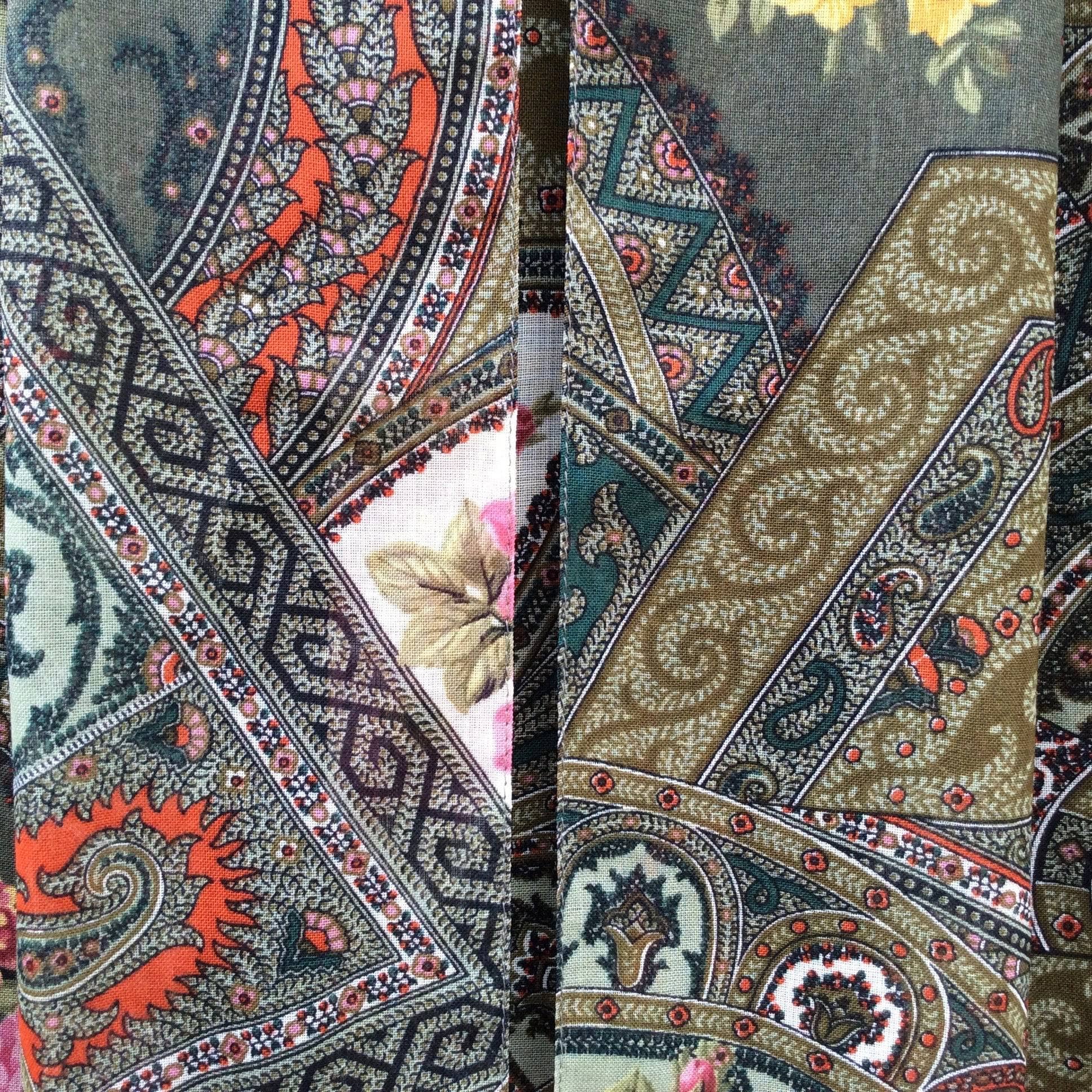 Light weight wool patchwork print pleated midi length skirt