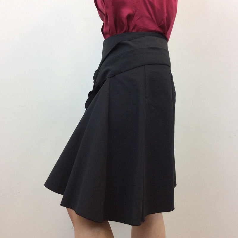Side view of 1990s George Lévesque Tiered Knee Length Black Skirt size Medium sold by bohemevintage.com