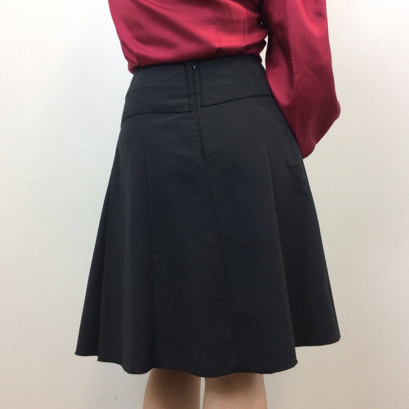 Back view of 1990s George Lévesque Tiered Knee Length Black Skirt size Medium sold by bohemevintage.com
