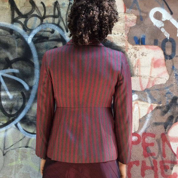 Back view of 1990s Gianfranco Ferré Fitted Striped Blazer Size small / Medium sold by bohemevintage.com