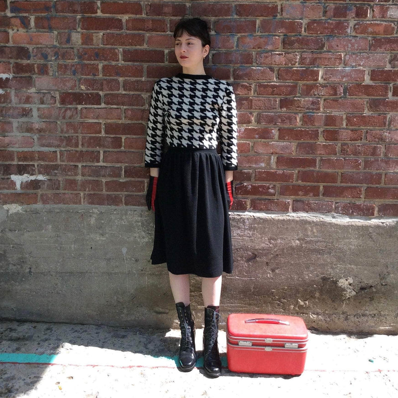 Front view of 1990s Herringbone Wool Dress sold at bohemevintage.com Montreal