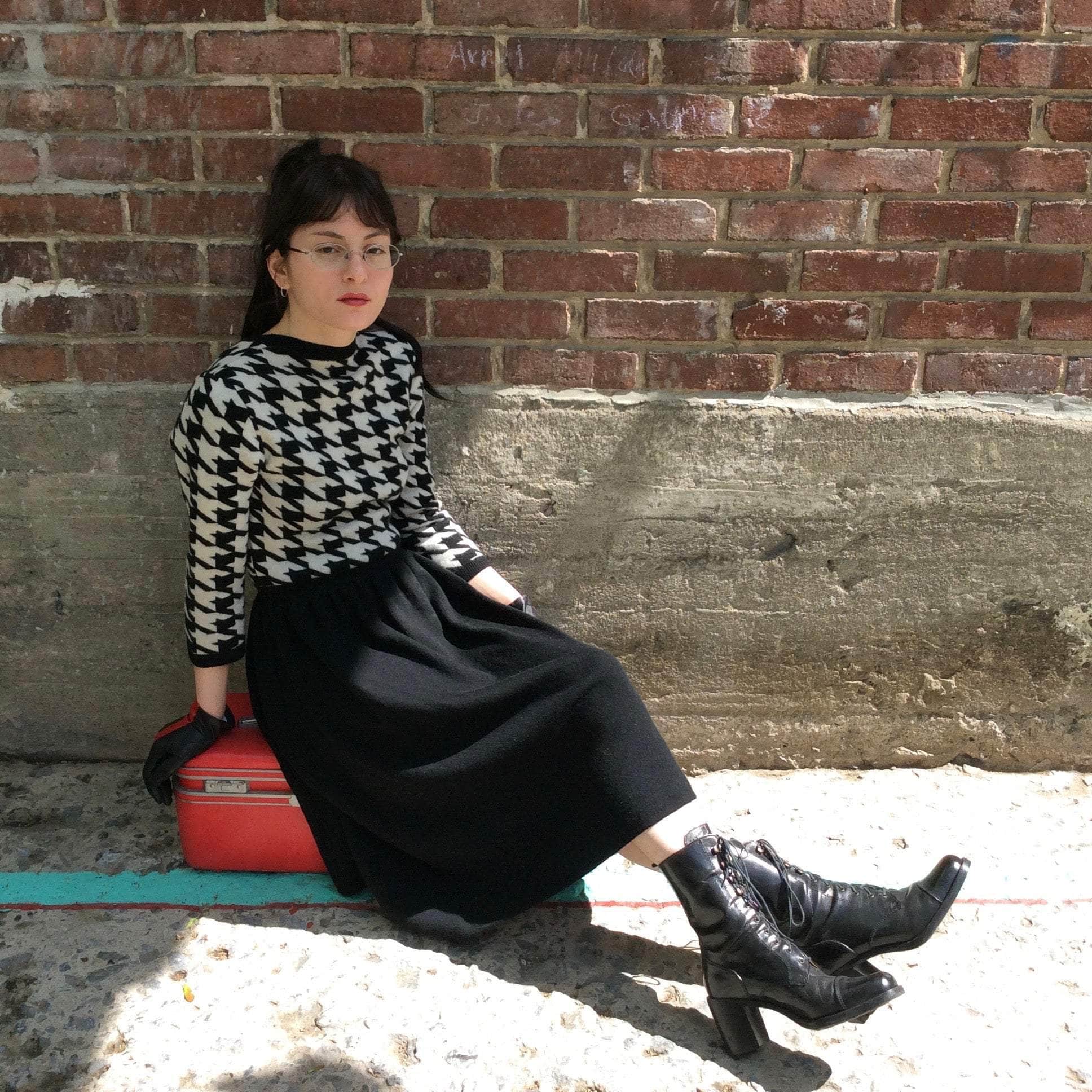 1990s Herringbone Wool Dress sold at bohemevintage.com Montreal