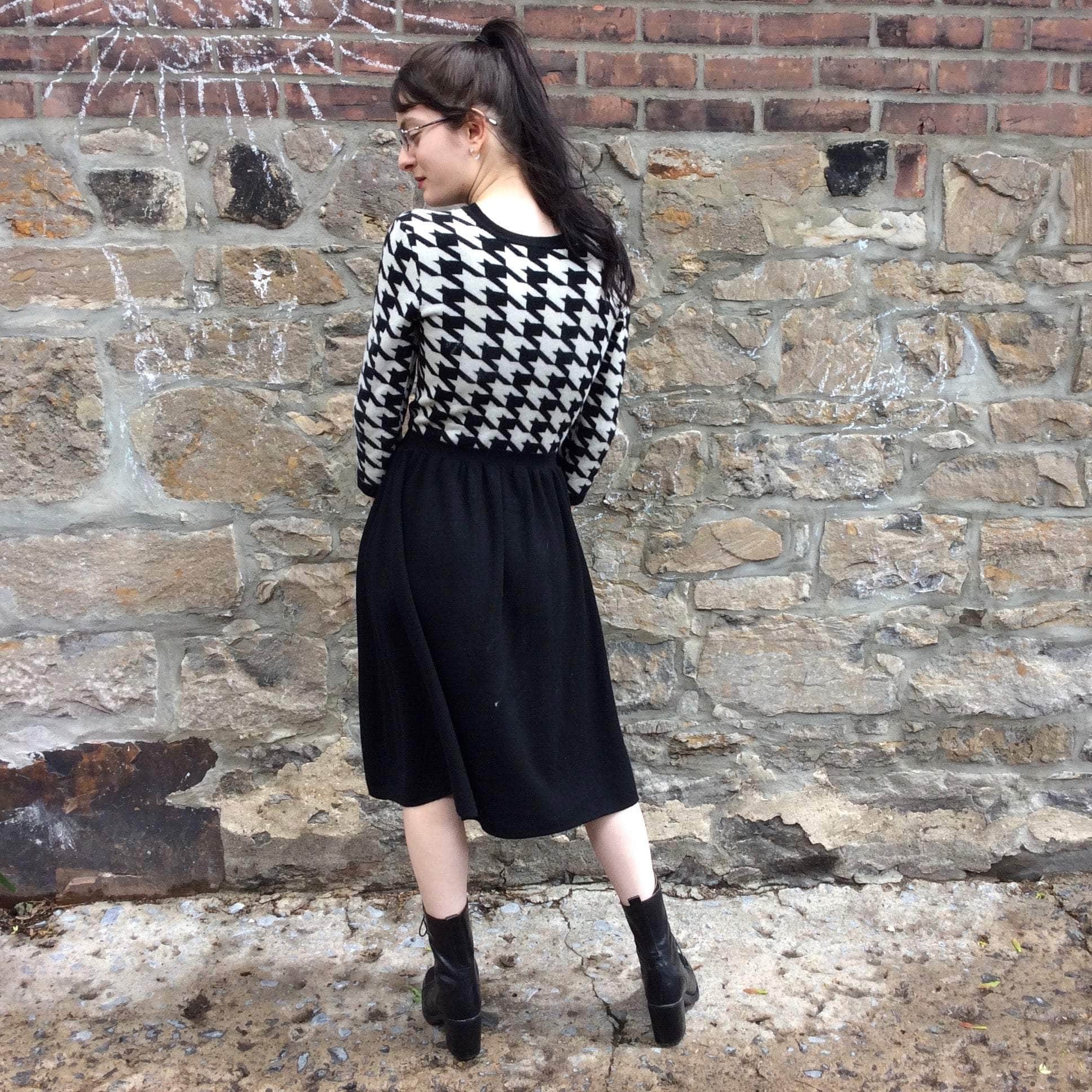 Back view of 1990s Herringbone Wool Dress sold at bohemevintage.com Montreal