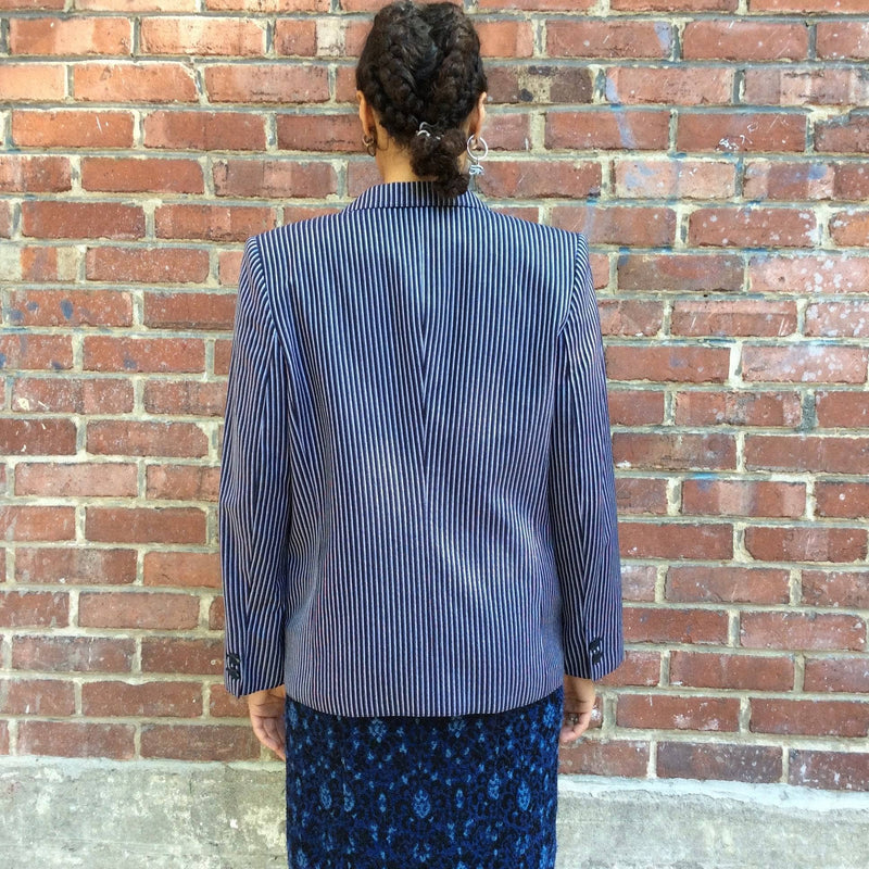 Back view of 1990s Louis Féraud Stripped Cotton Blazer Size Small-Medium sold by bohemevintage.com Montreal