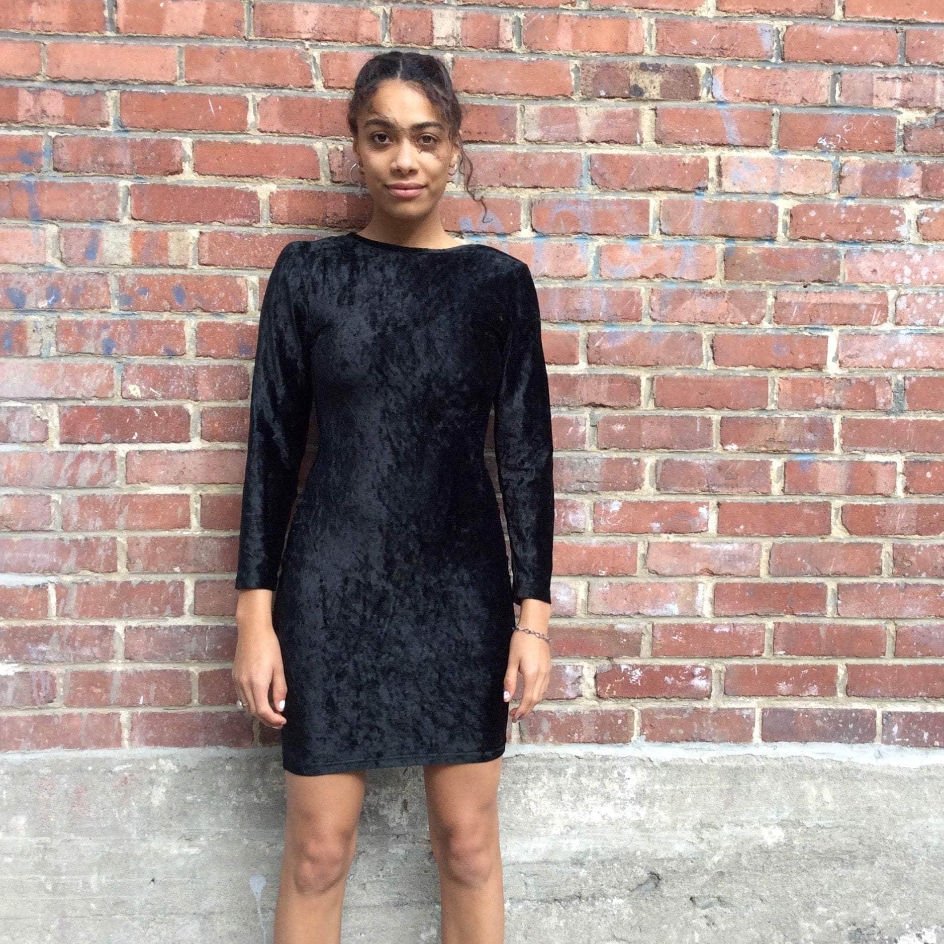 1990s Open Back Black Velvet Bodycon Mini Dress Small | Bohème Vintage