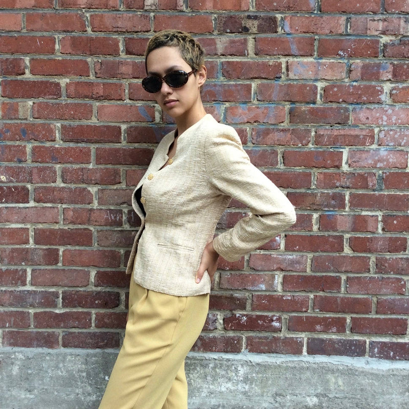 Side View of 1990s Pierre Cardin Designer Fitted Blazer size Small, sold by bohemevintage.com Montreal