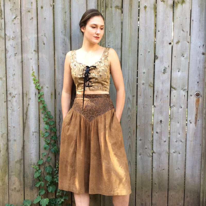 1990s "Sirens" Gold Brocade Laced Crop Top size Small, sold by bohemevintage.com Montreal