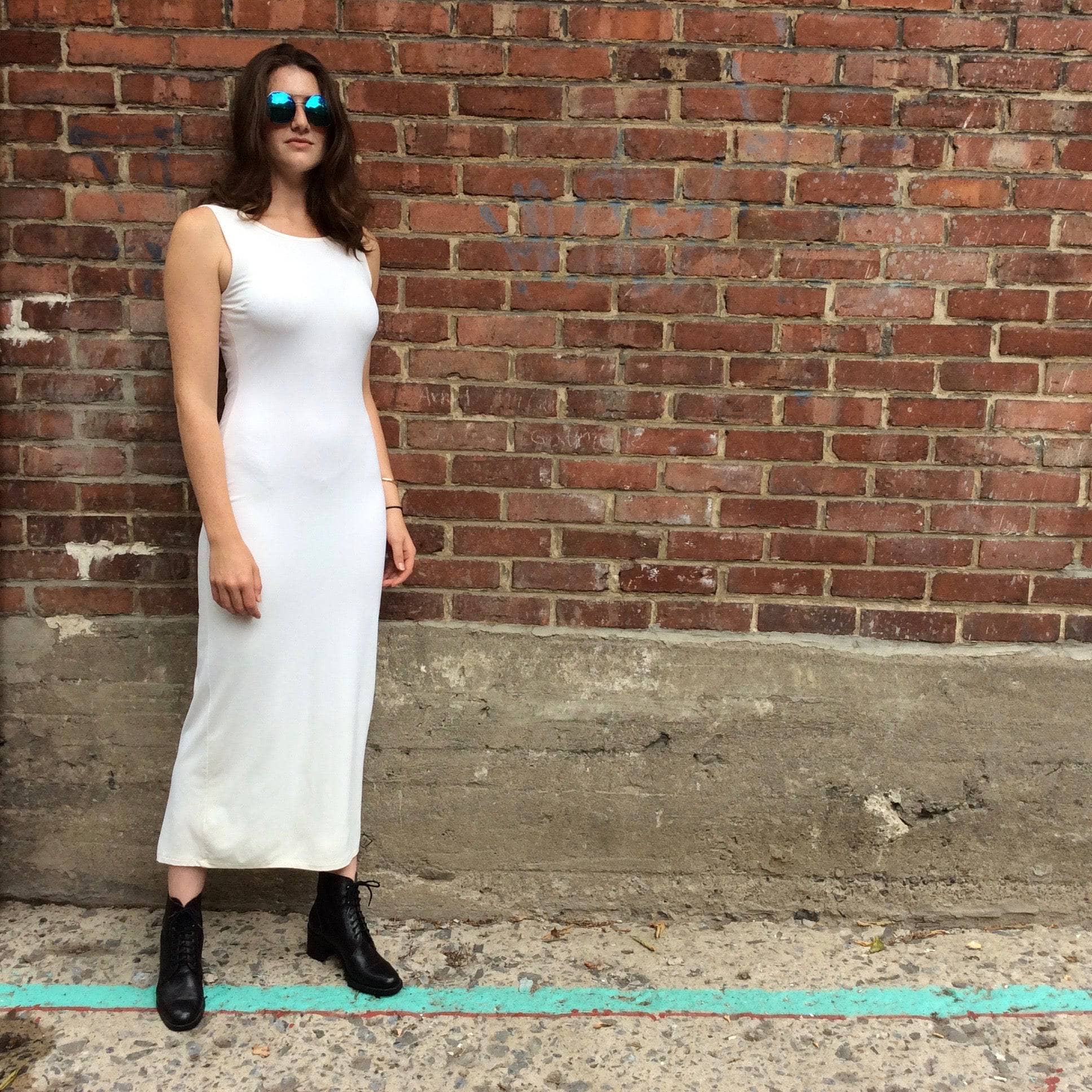 1990s Sleeveless Fitted White Maxi Dress Size Small, sold by bohemevintage.com Montreal