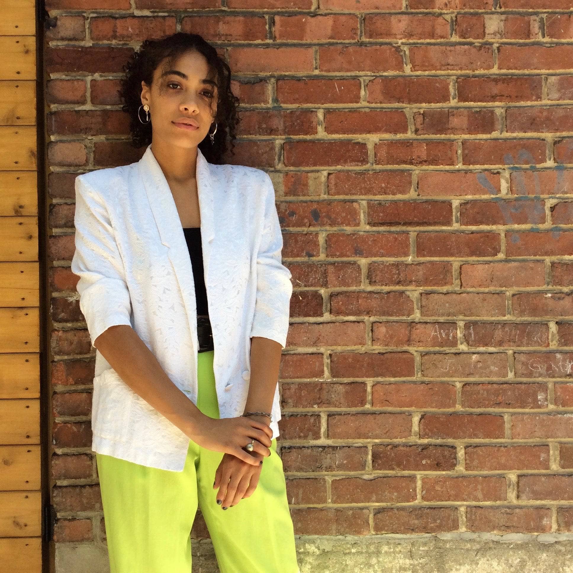 1990s White Brocade Double Breasted Blazer size Small, sold by bohemevintage.com Montreal