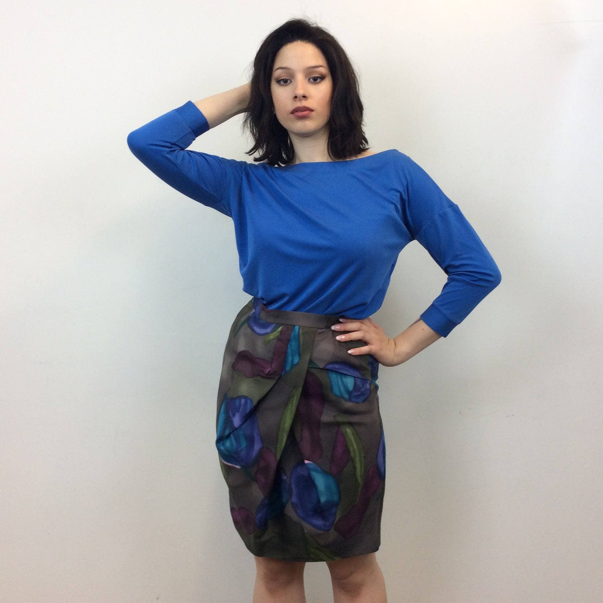 2000s KENZO Designer Draped Floral Print Silk Skirt size Medium, sold by bohemevintage.com Montreal