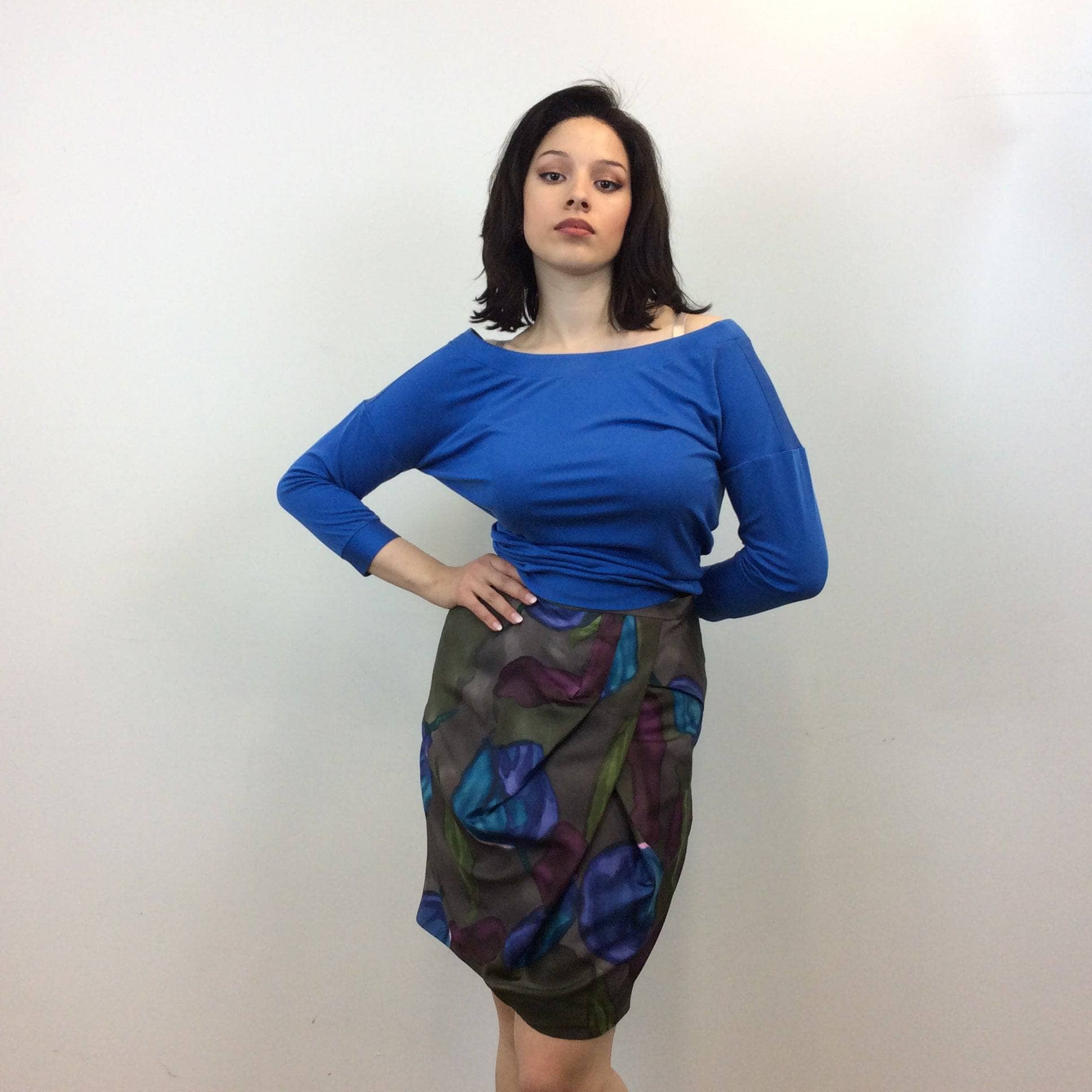 2000s KENZO Designer Draped Floral Print Silk Skirt size Medium, sold by bohemevintage.com Montreal