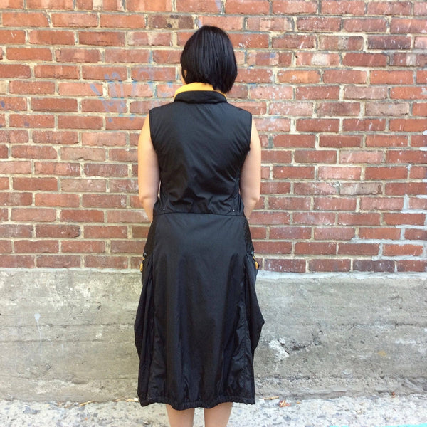 Back View of 2000s "Marithé François Girbaud" Mid-Length Quilted Black Dress size Medium, sold by bohemevintage.com Montreal