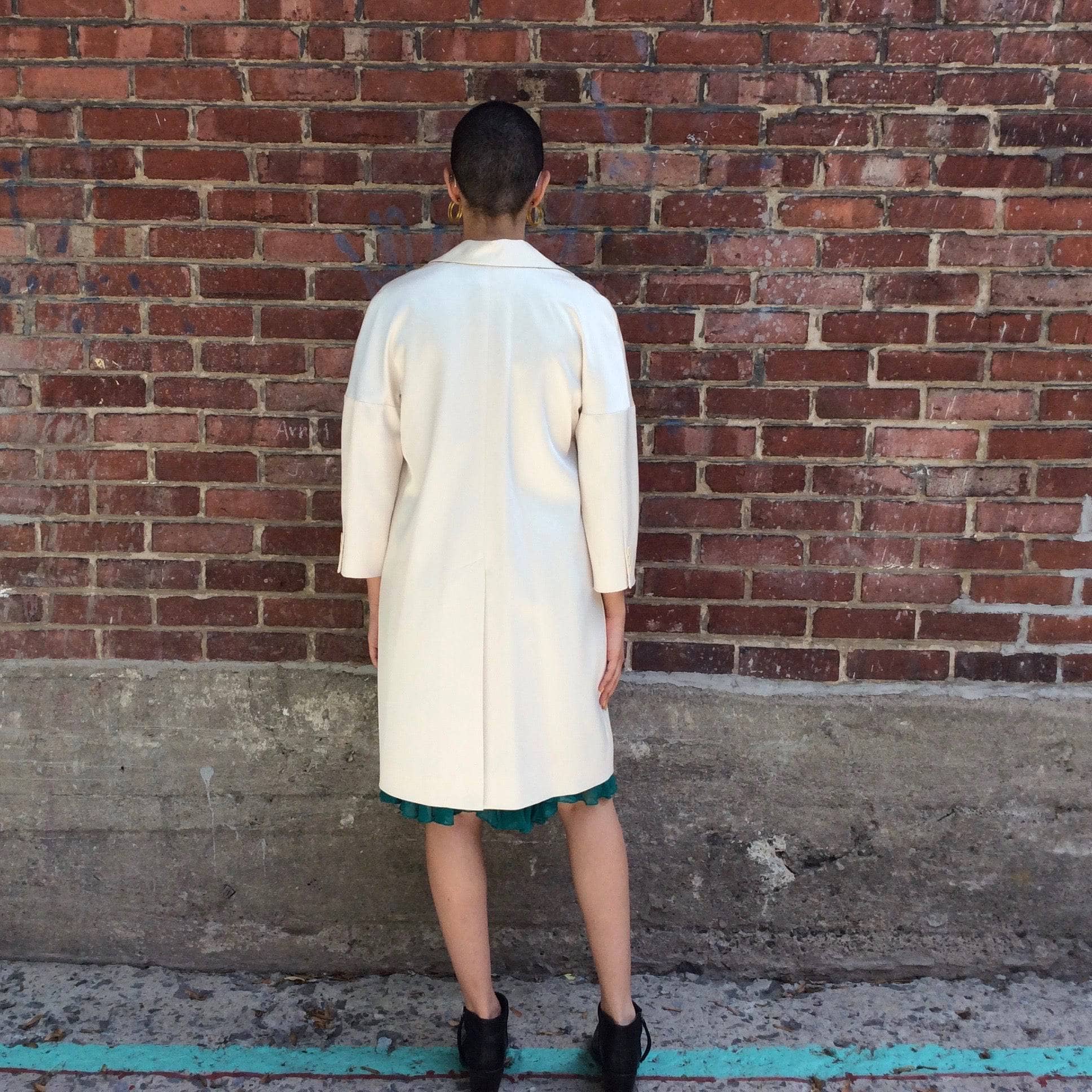 Back view of BCBG Maxazria Knee-Length Satin Evening Coat Size Small sold by bohemevintage.com