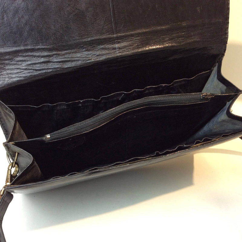 View of Inside of Black Genuine Leather Shoulder Bag, sold by bohemevintage.com Montréal