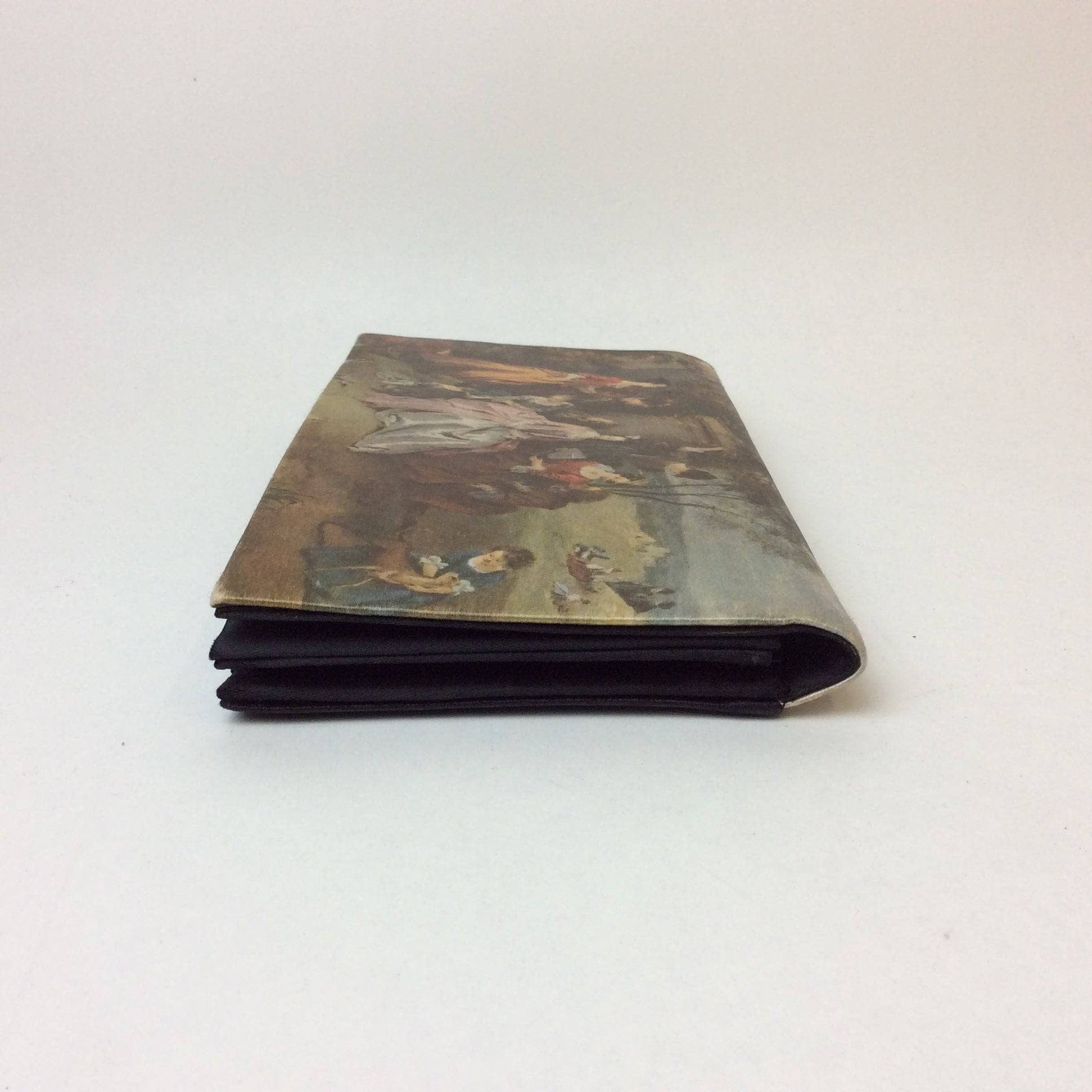 Black Satin Evening Clutch with Outdoor Royal Court Scene. Sold by bohemevintage.com