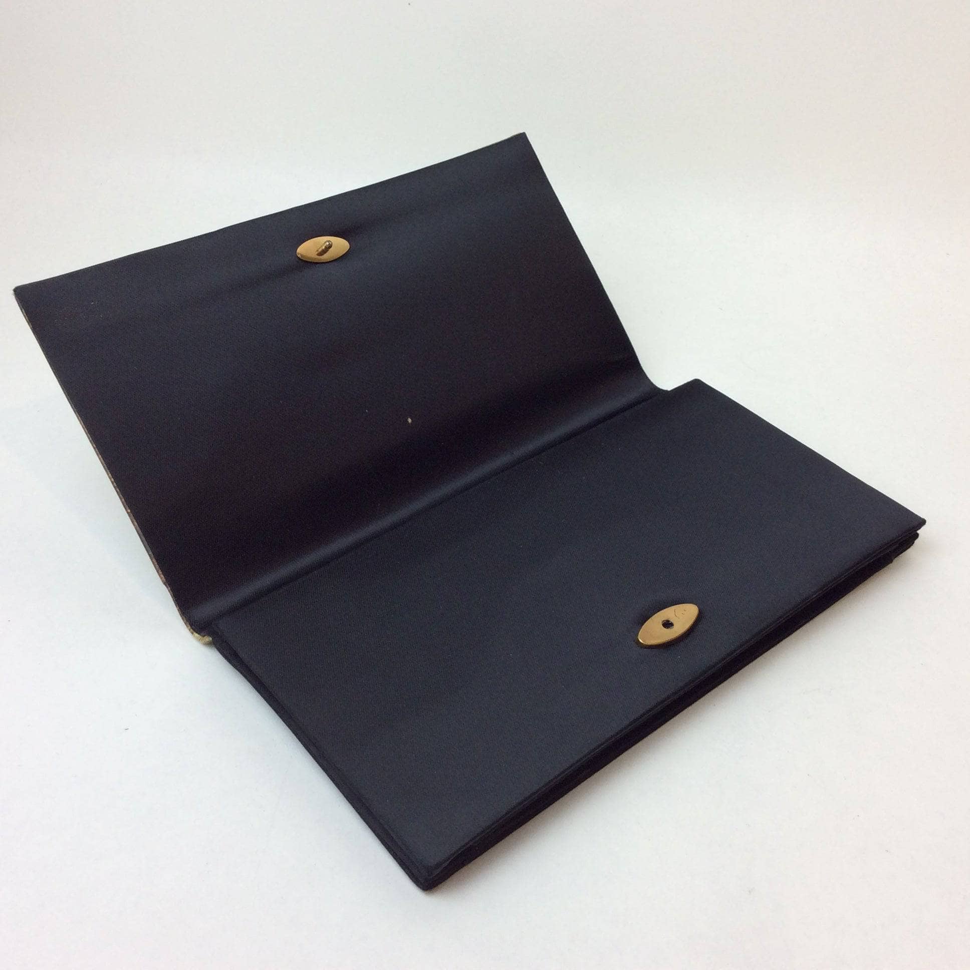 Black Satin Evening Clutch with Outdoor Royal Court Scene. Sold by bohemevintage.com