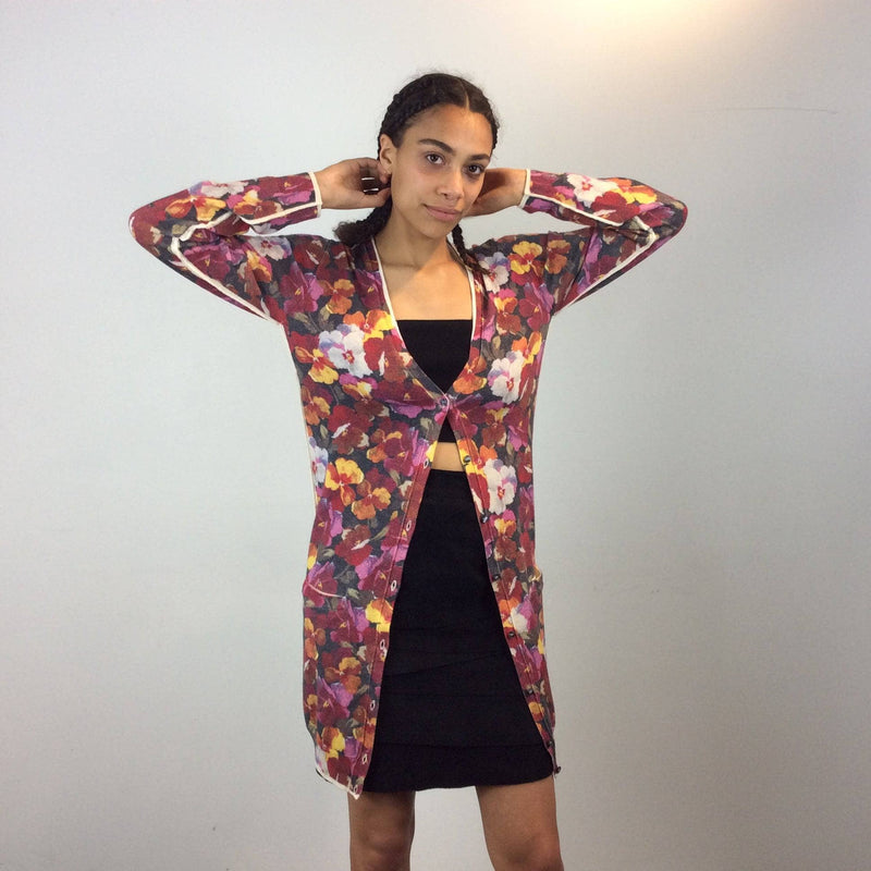  Long Floral Pansy Print, fine wool Designer      Cardigan, Dolce & Gabbana size small, size Medium sold by bohemevintage.com Montreal