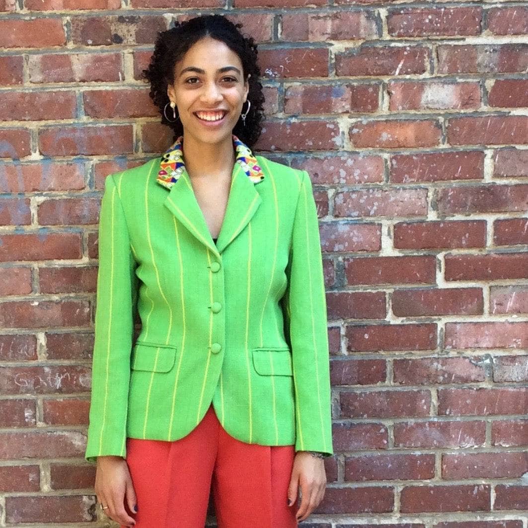 Embroidered Collar Lime Green Blazer size Medium, sold by bohemevintage.com Montréal