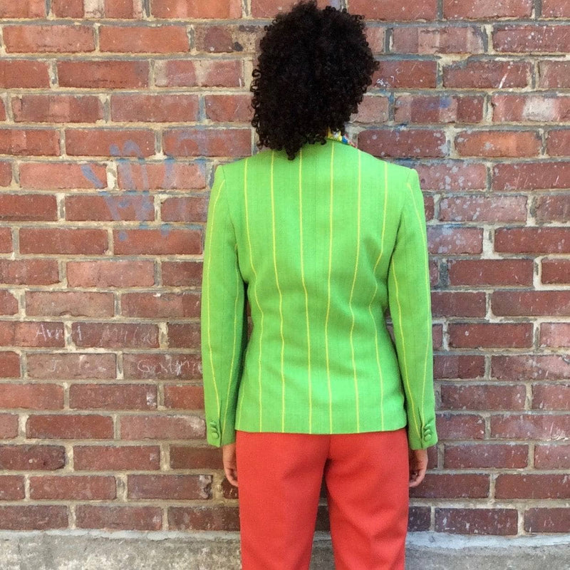 Back View of Embroidered Collar Lime Green Blazer size Medium, sold by bohemevintage.com Montréal