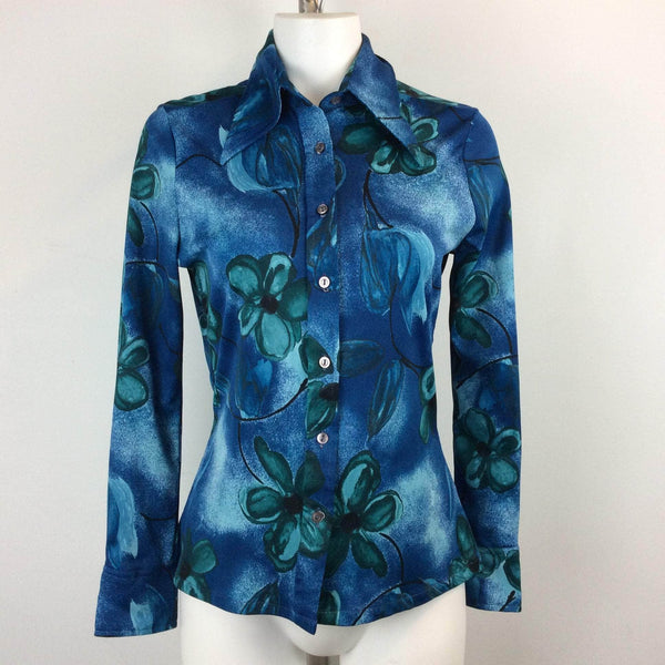 1970s Bold Floral Print Blouse Size Small/Medium Sold by Bohème Vintage Montreal
