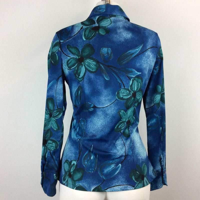 Back view of 1970s Bold Floral Print Blouse Size Small/Medium Sold by Bohème Vintage Montreal