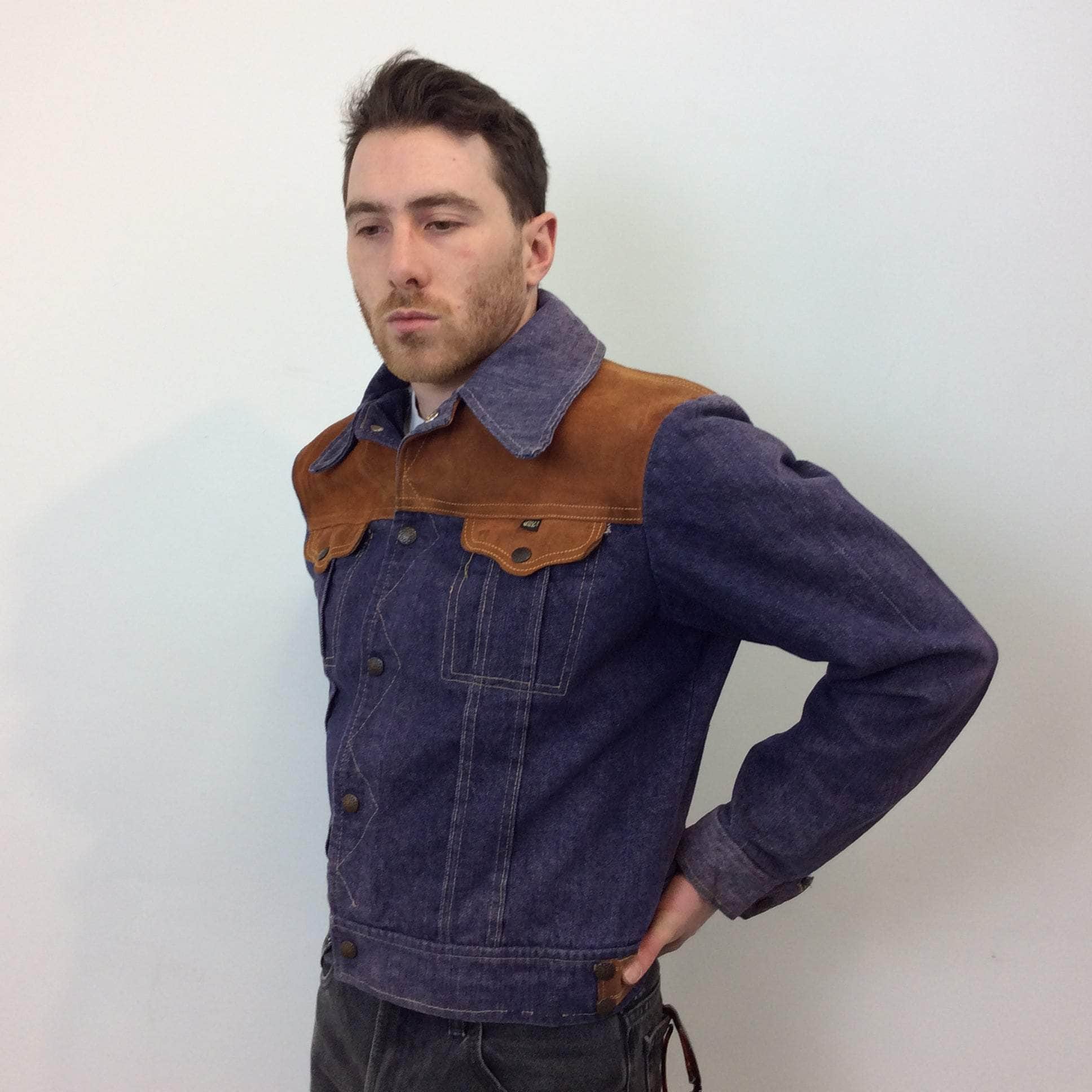 1970s Men's Suede Yoke Jean Jacket Size Small sold by bohemevintage.com