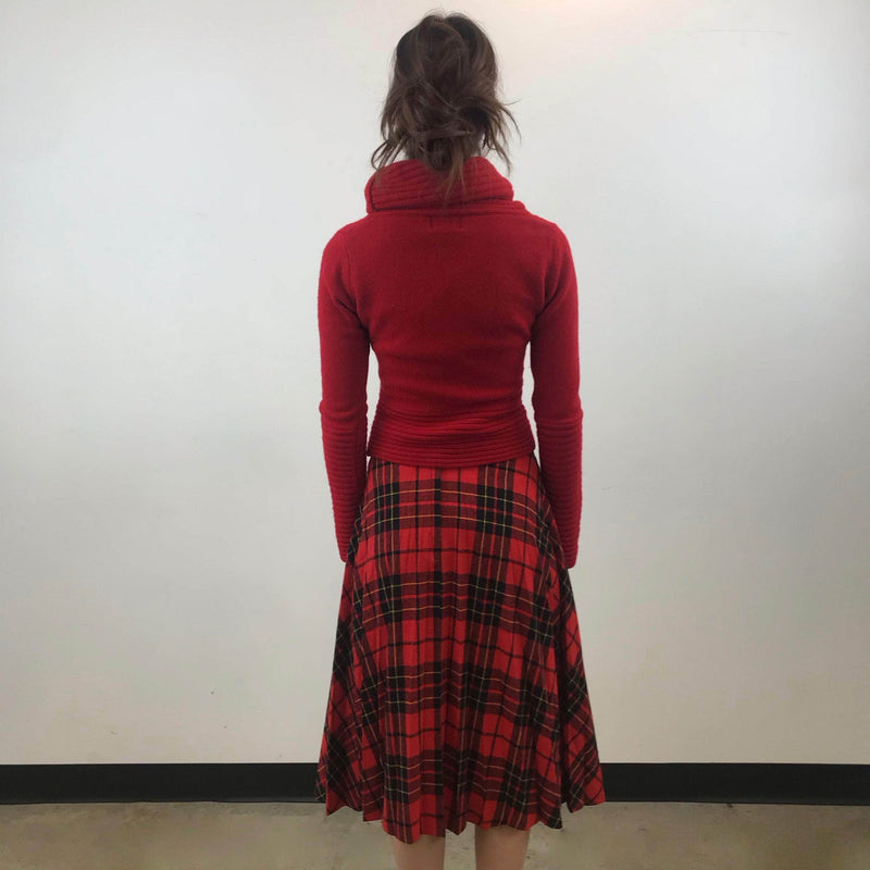 Back view of 1970s Sunray Pleated Plaid Midi Skirt size XS-S Sold by bohemevintage.com