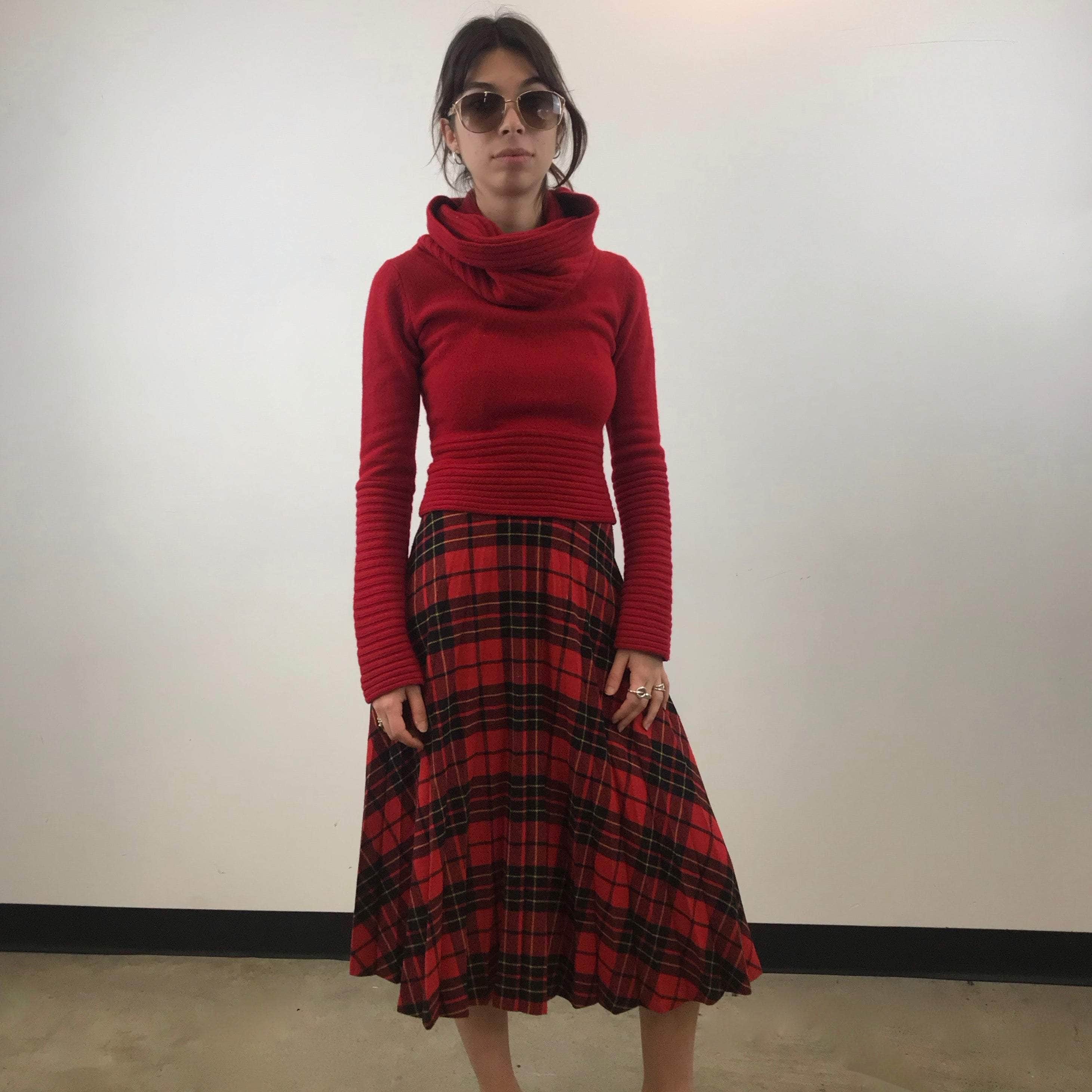 1970s Sunray Pleated Plaid Midi Skirt size XS-S Sold by bohemevintage.com