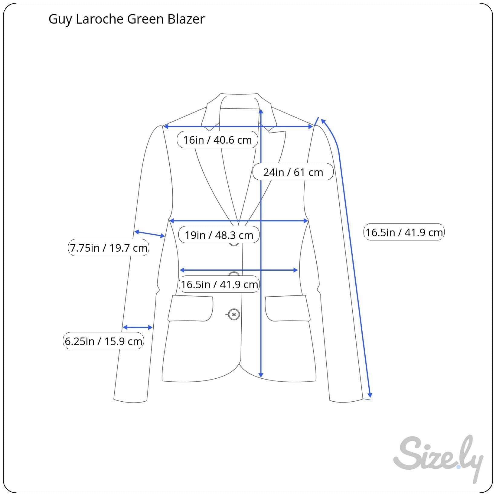 measurements of Guy Laroche 3/4 Sleeve Green Blazer Medium