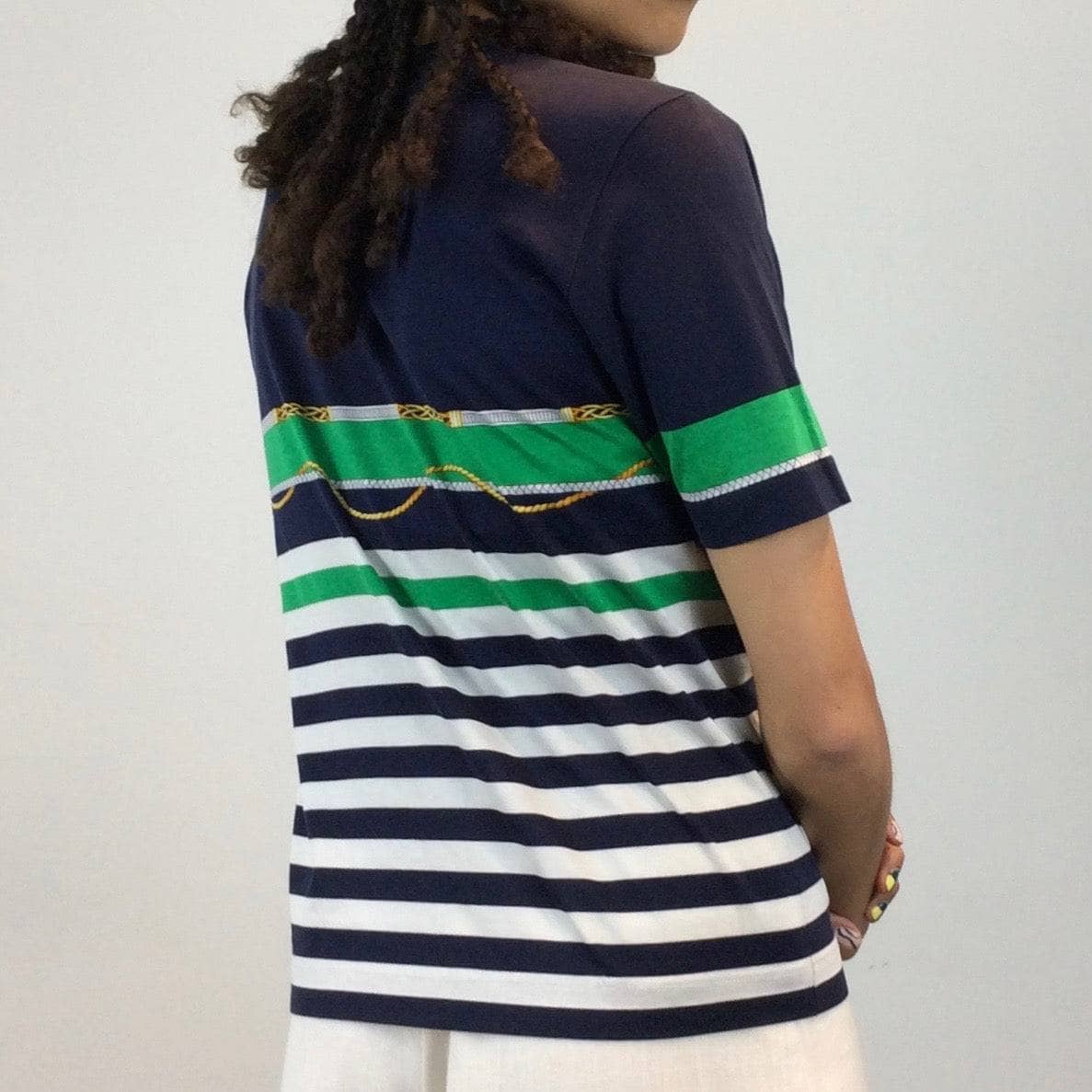 Back Side of Guy Laroche Nautical Design Colour Block Striped T-shirt size Small/Medium, sold by bohemevintage.com Montréal