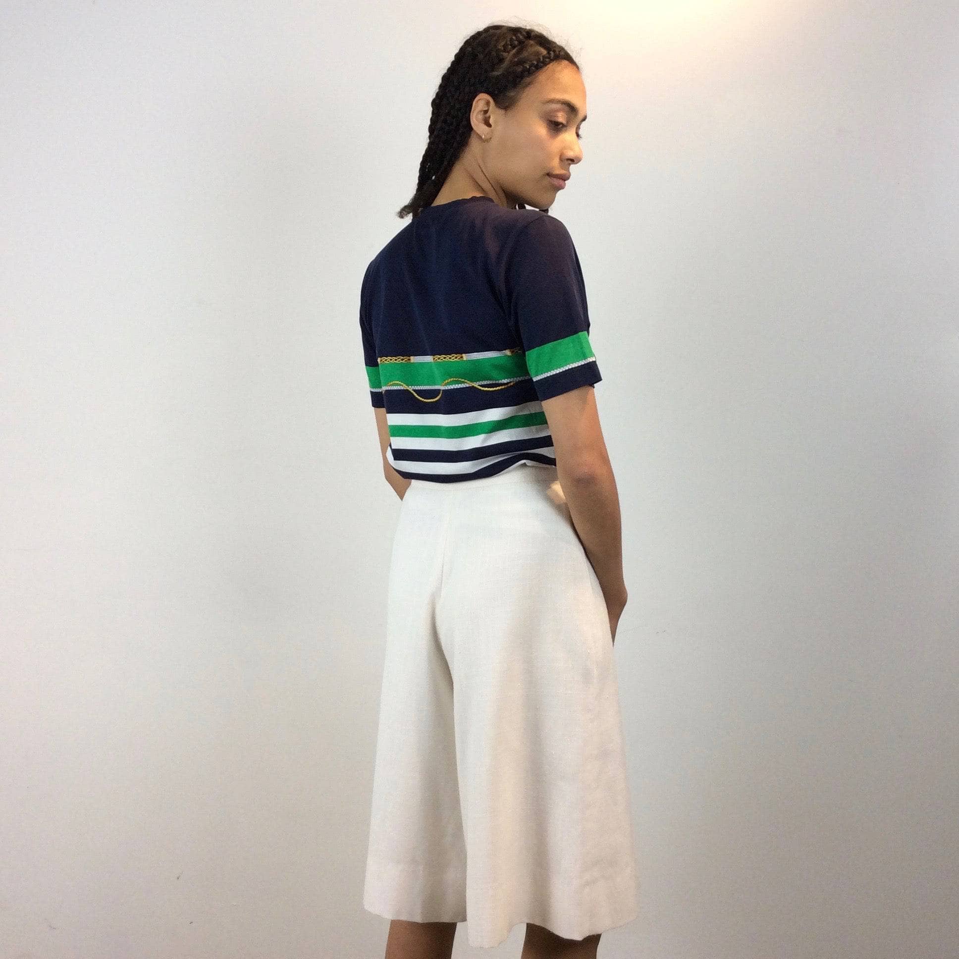 Back View of Guy Laroche Nautical Design Colour Block Striped T-shirt size Small/Medium, sold by bohemevintage.com Montréal