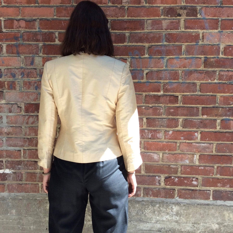 Back View Holt Renfrew Gold Silk Fitted Blazer S-M Sold by bohemevintage.com