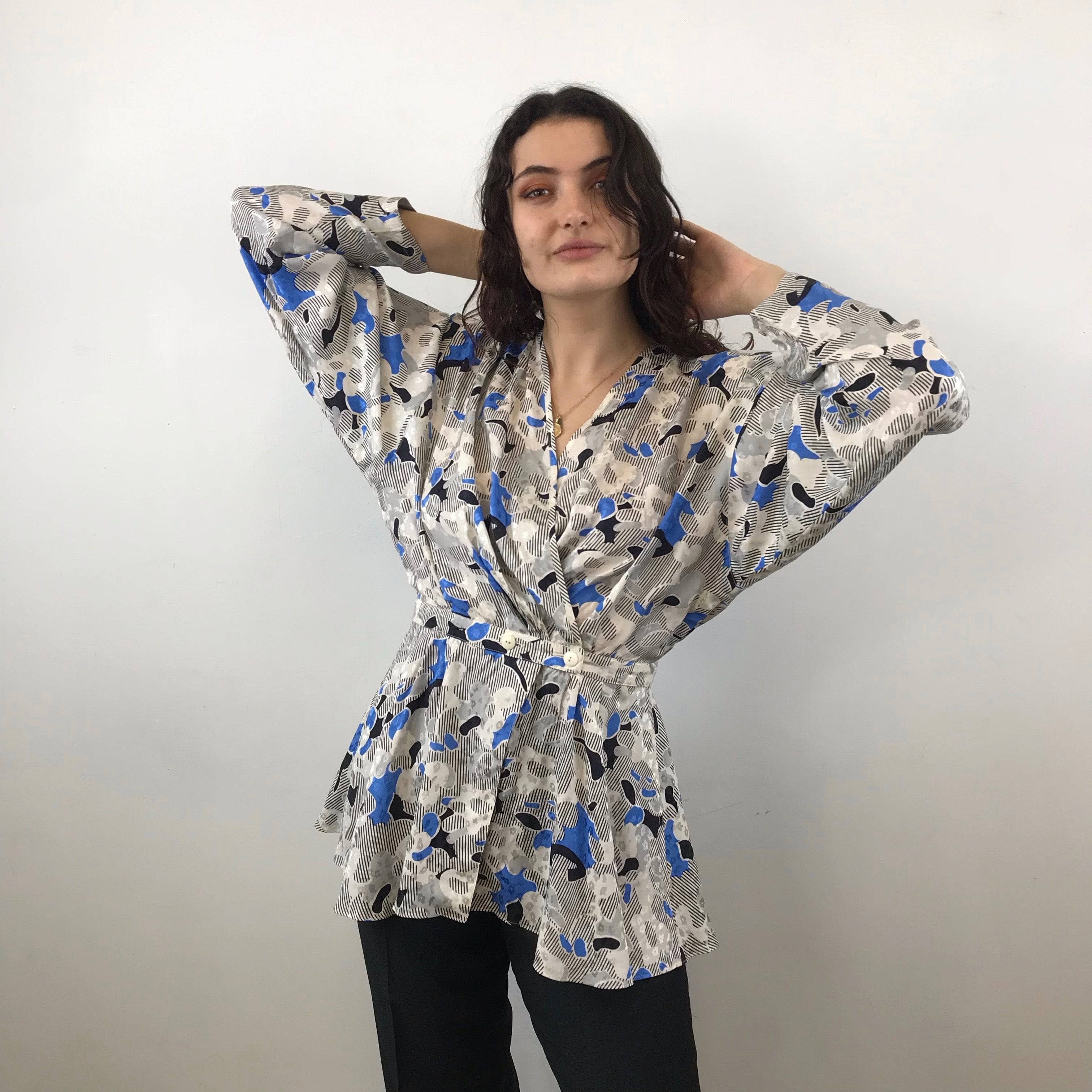  Louis Féraud Wrap Silk Peplum Tunic Blouse size Medium-Large sold by bohemevintage.com