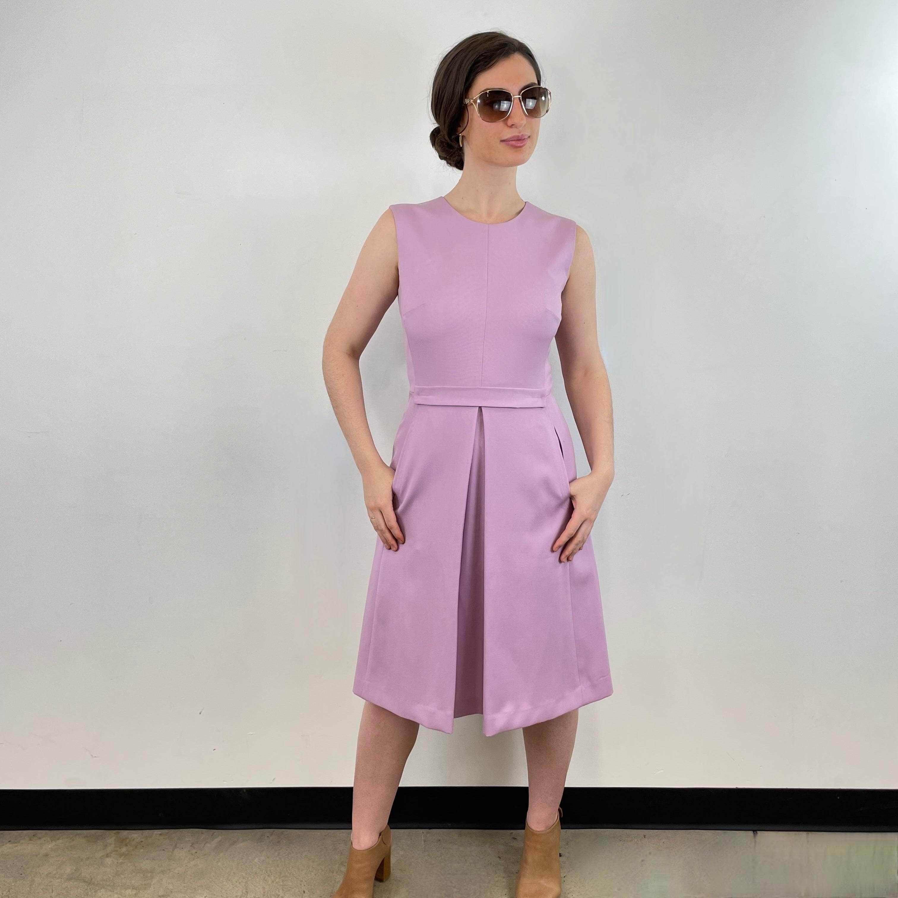 Mauve Wool Jersey Sleeveless Cocktail Dress Size small sold at bohemevintage.com Montreal