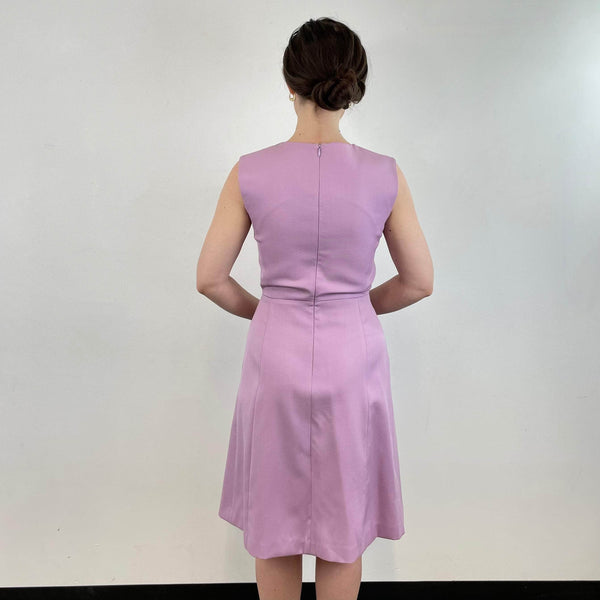 Back view of Mauve Wool Jersey Sleeveless Cocktail Dress Size small sold at bohemevintage.com Montreal